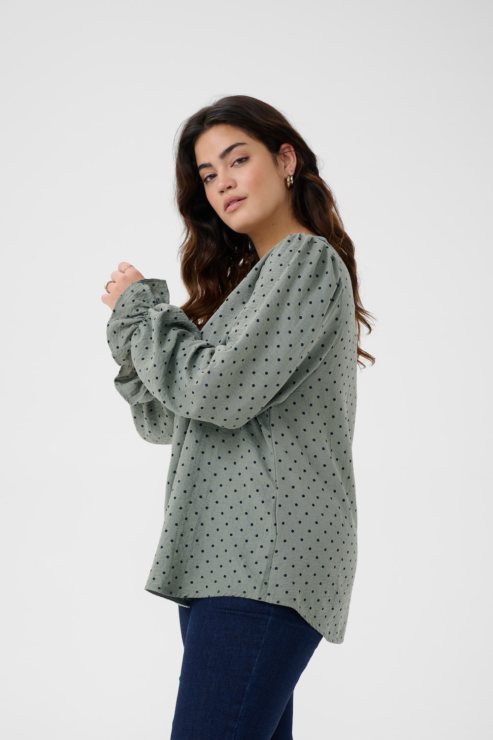 Große Größen Langarm-Bluse Regular fit, Damen, grau, Größe: 54, Polyester, Happy Size DE Women von KAFFE Curve