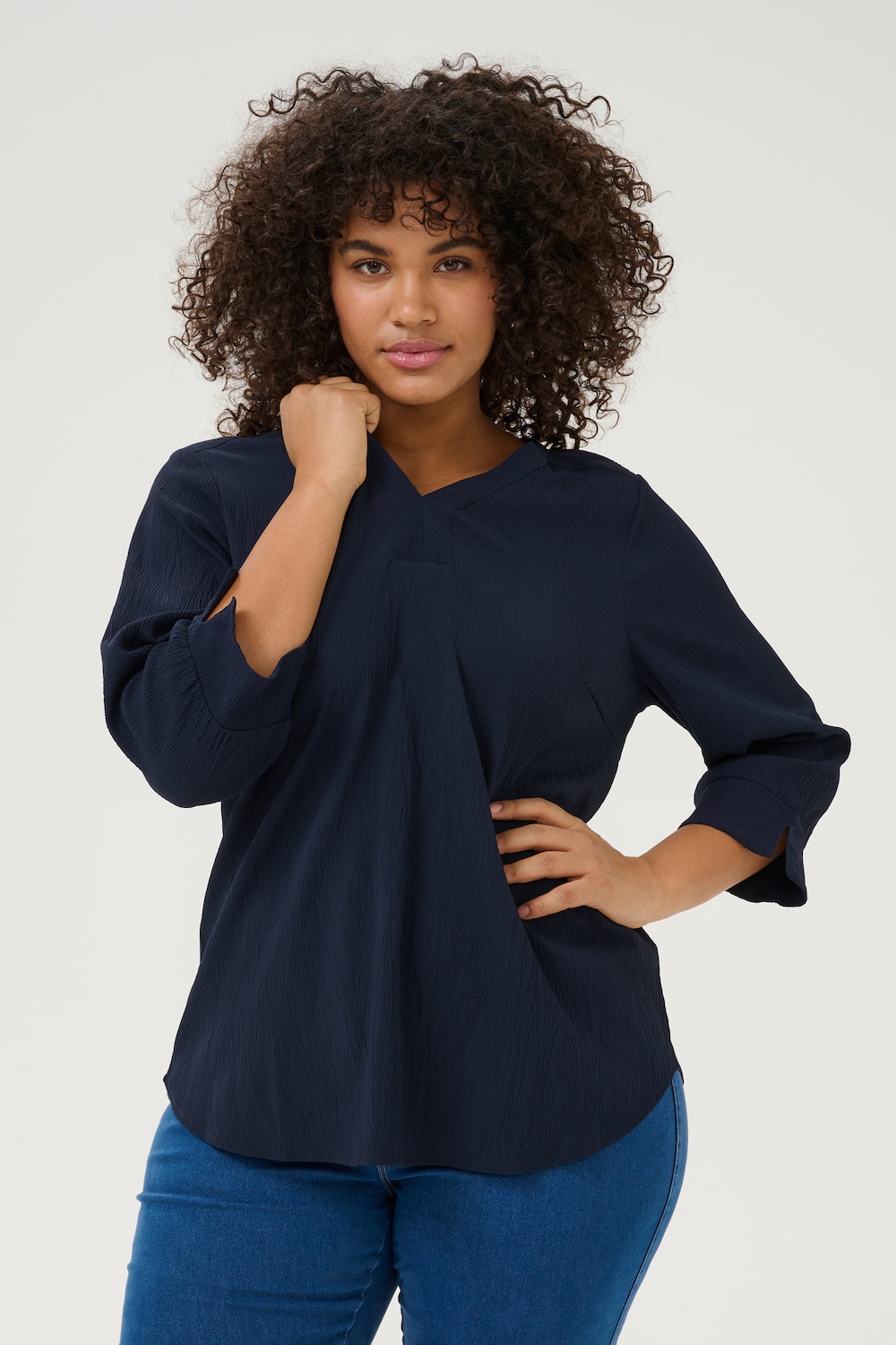 Große Größen Langarm-Bluse Regular fit, Damen, grau, Größe: 54, Polyester, Happy Size DE Women von KAFFE Curve