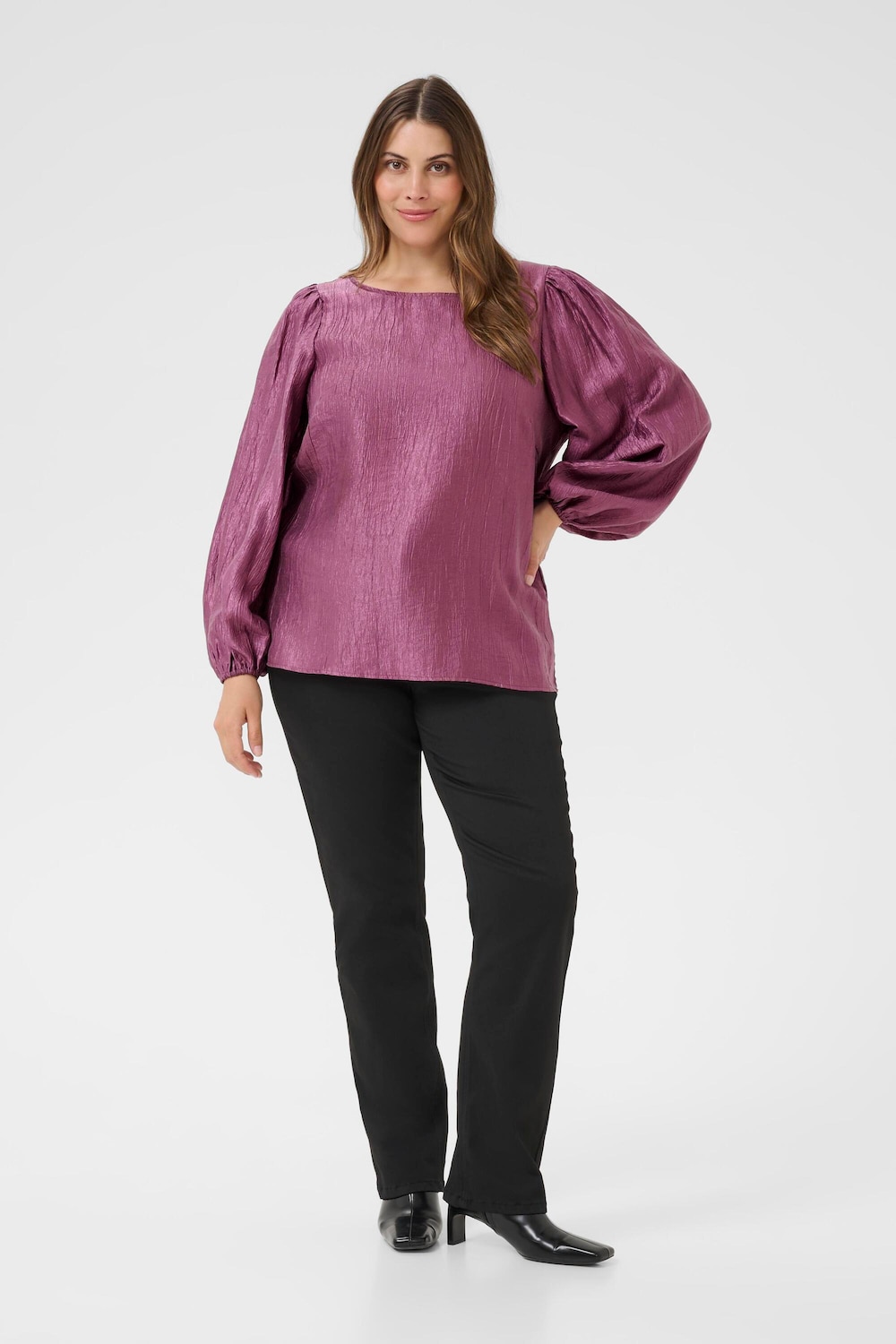 Große Größen Langarm-Bluse Regular fit, Damen, lila, Größe: 48, Viskose/Polyester, Happy Size DE Women von KAFFE Curve