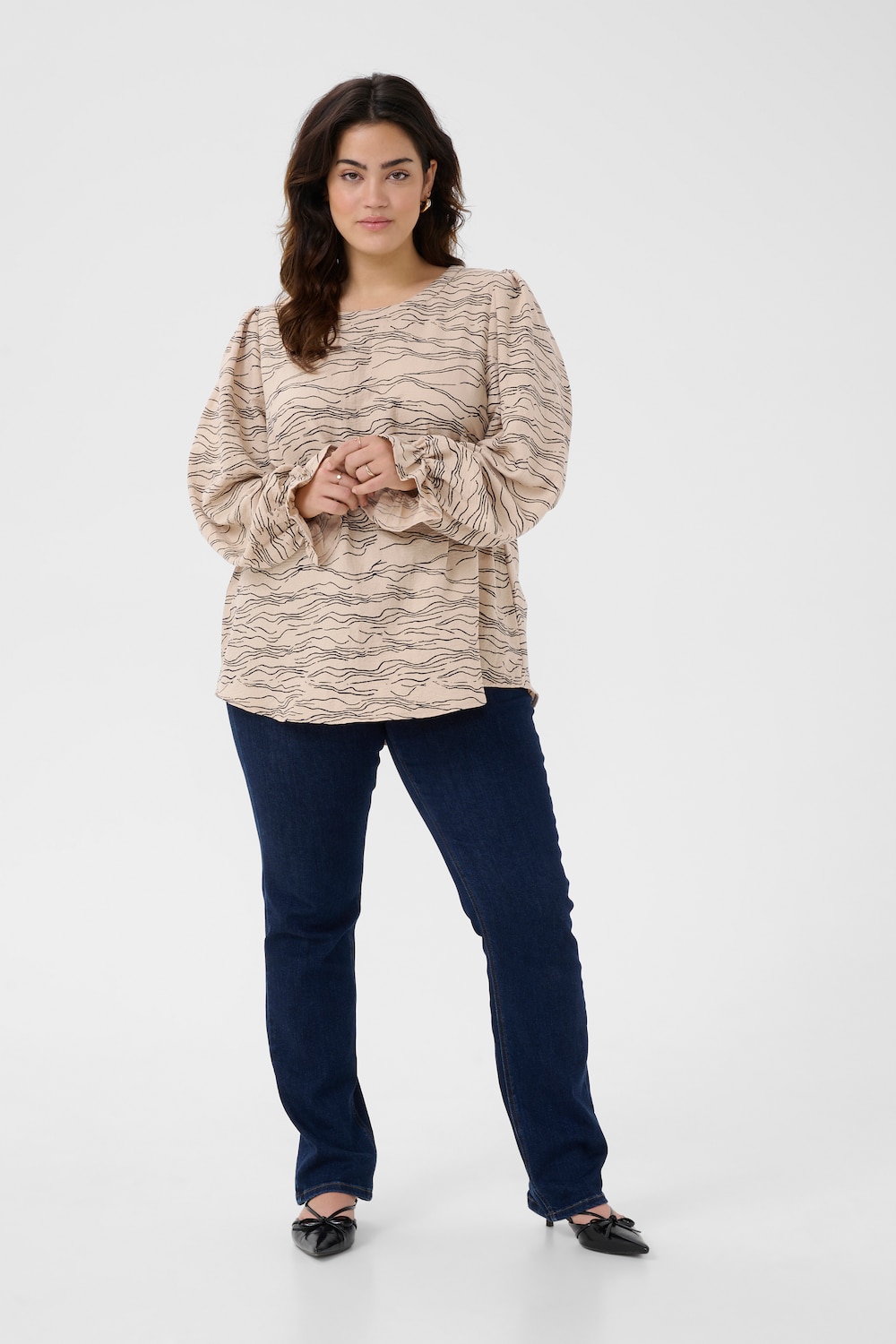 Große Größen Langarm-Bluse Regular fit, Damen, orange, Größe: 46, Polyester, Happy Size DE Women von KAFFE Curve