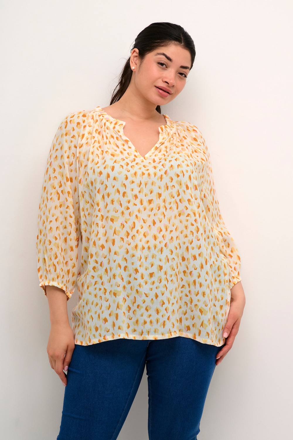 Große Größen Langarm-Bluse Regular fit, Damen, orange, Größe: 46, Viskose, Happy Size DE Women Große Größen Langarm-Bluse Regular fit, Damen, orange, Größe: 46, Viskose, Happy Size DE Women von KAFFE Curve