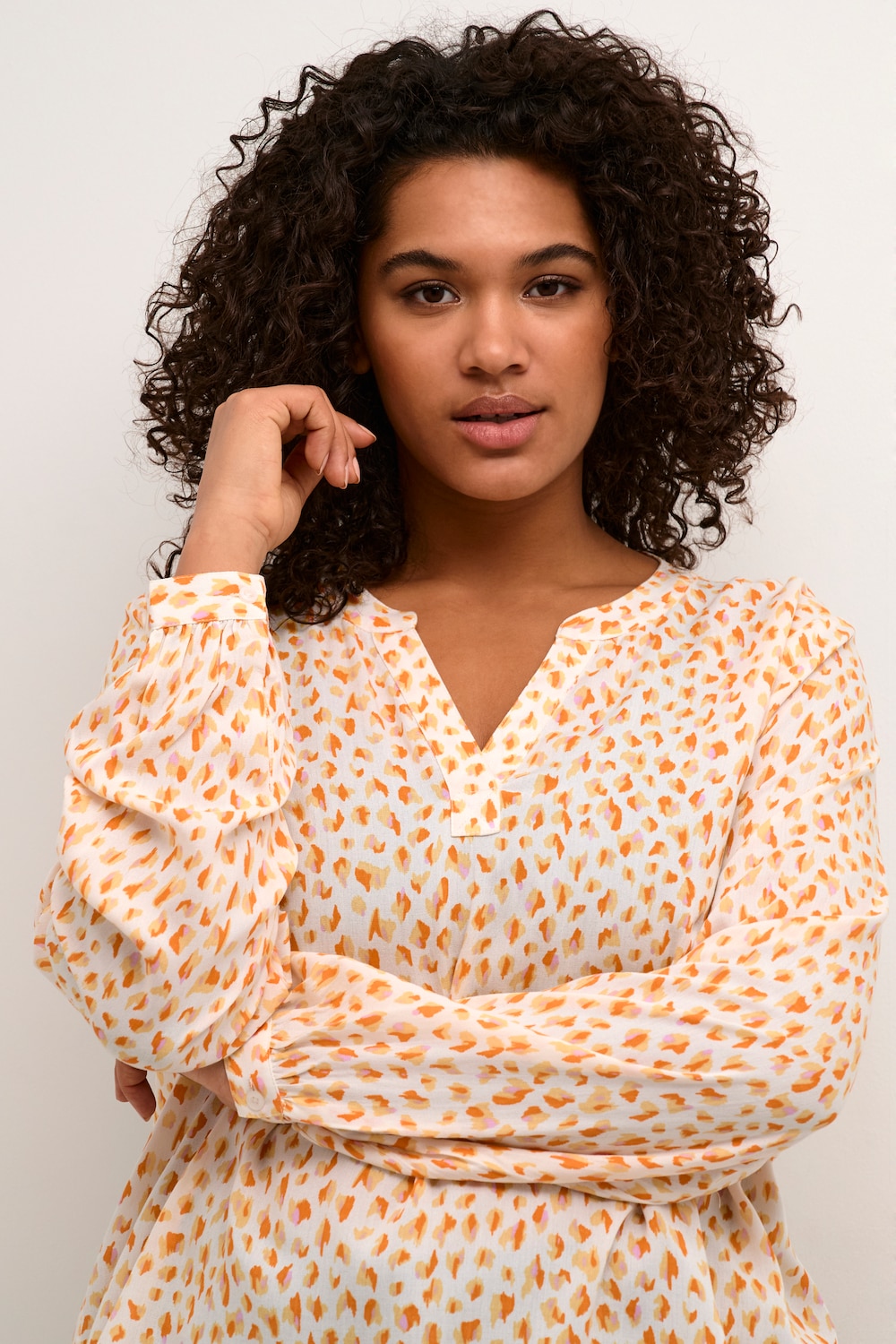 Große Größen Langarm-Bluse Regular fit, Damen, orange, Größe: 54, Viskose, Happy Size DE Women von KAFFE Curve