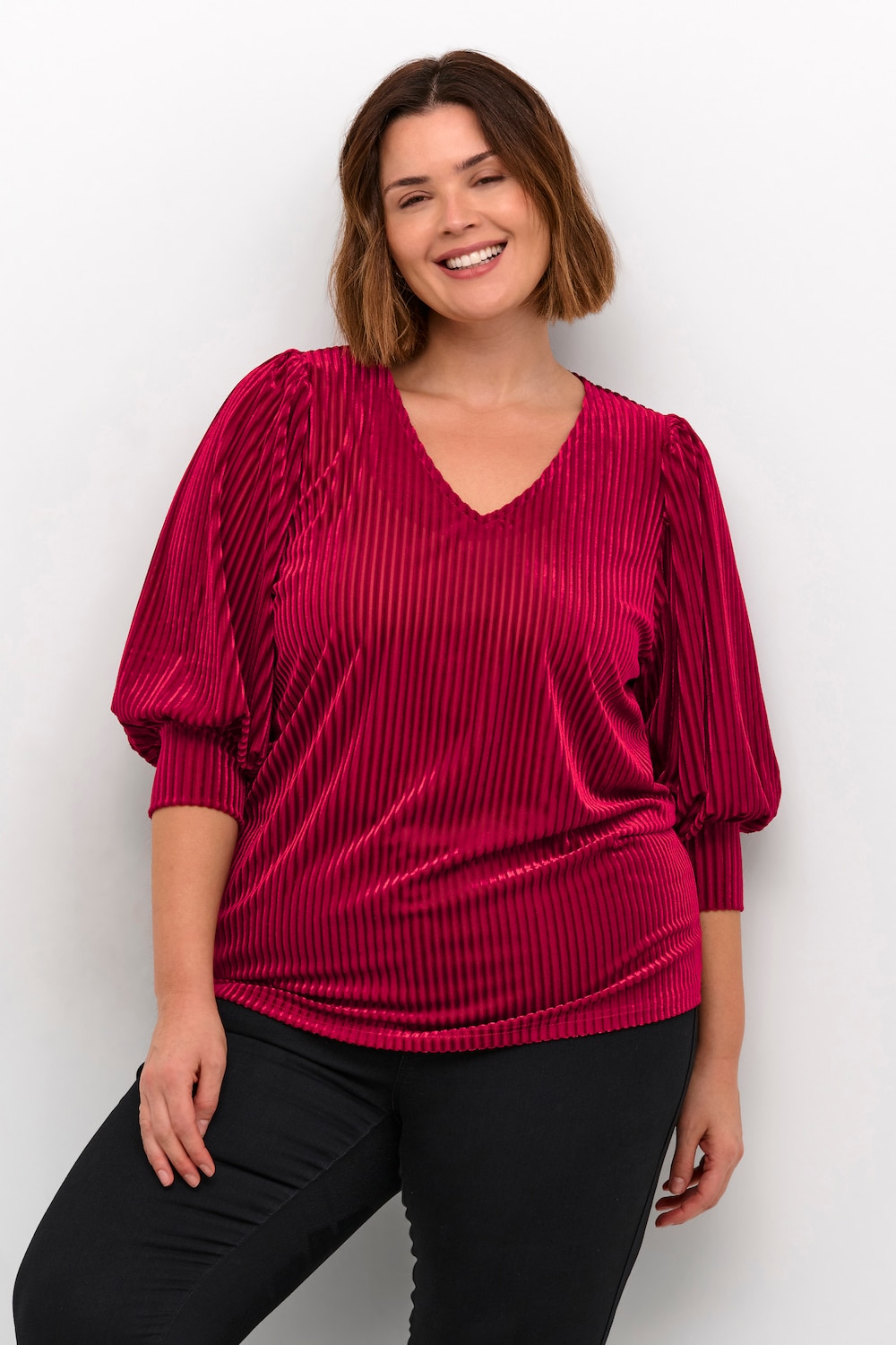 Große Größen Langarm-Bluse Regular fit, Damen, rot, Größe: XXL, Polyester/Elasthan, Happy Size DE Women Große Größen Langarm-Bluse Regular fit, Damen, rot, Größe: XXL, Polyester/Elasthan, Happy Size DE Women von KAFFE Curve