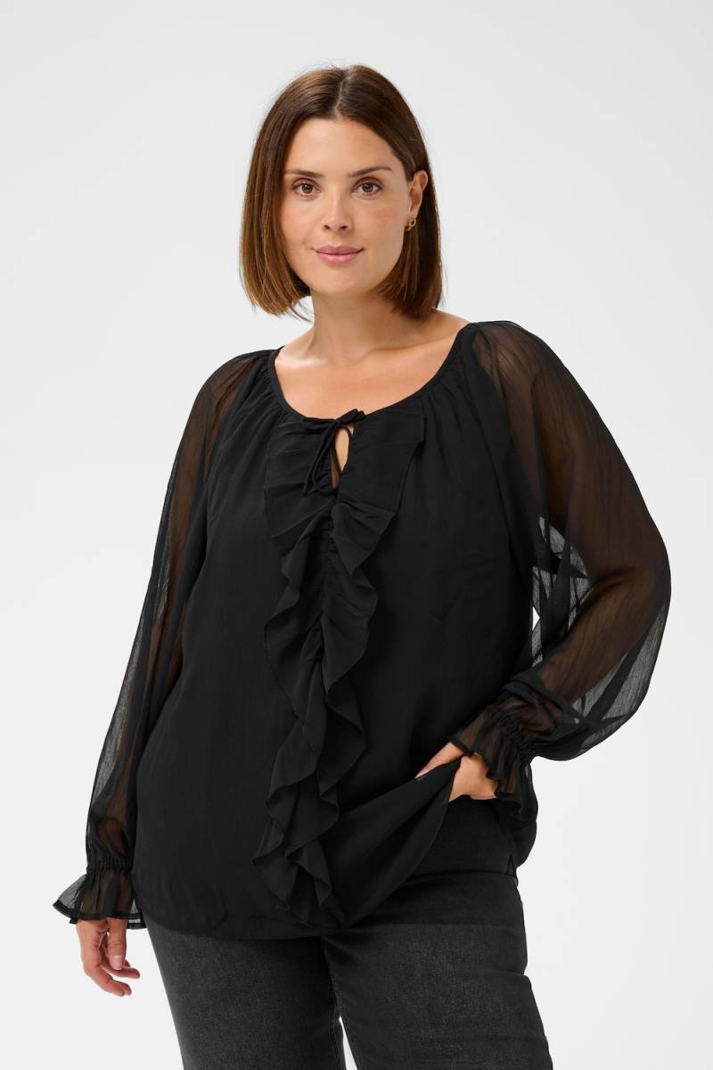 Große Größen Langarm-Bluse Regular fit, Damen, schwarz, Größe: 46, Polyester, Happy Size DE Women von KAFFE Curve