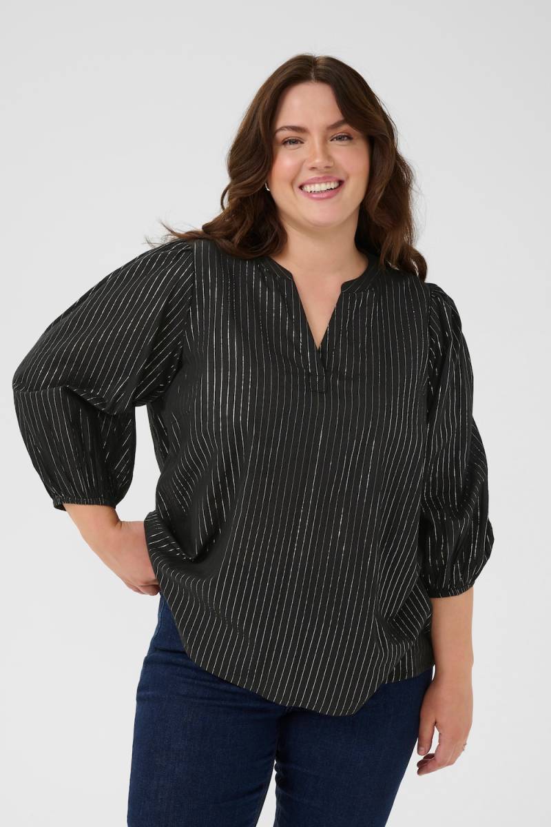 Große Größen Langarm-Bluse Regular fit, Damen, schwarz, Größe: 50, Baumwolle, Happy Size DE Women Große Größen Langarm-Bluse Regular fit, Damen, schwarz, Größe: 50, Baumwolle, Happy Size DE Women von KAFFE Curve