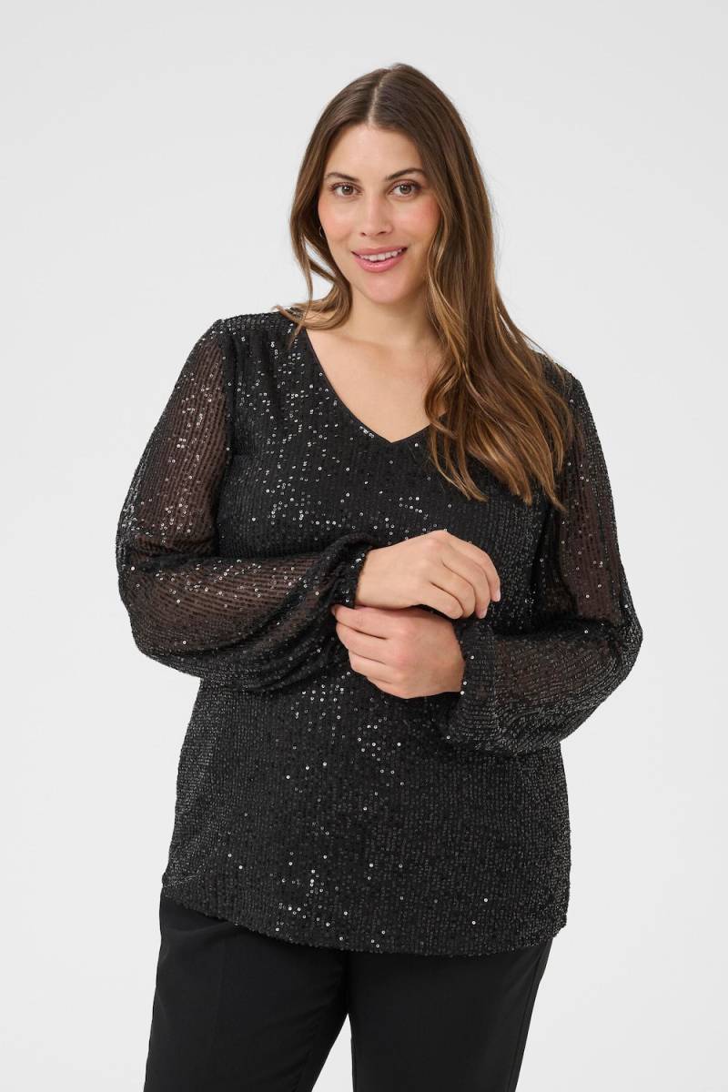 Große Größen Langarm-Bluse Regular fit, Damen, schwarz, Größe: L, Polyester, Happy Size DE Women von KAFFE Curve