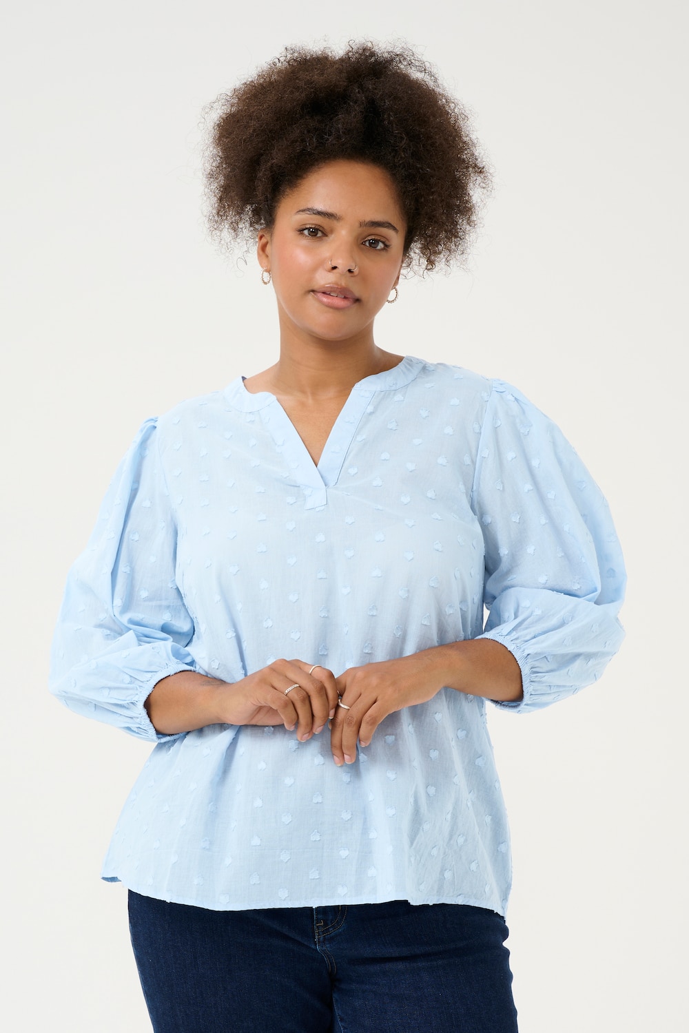Große Größen Langarm-Bluse Regular fit, Damen, türkis, Größe: 44, Baumwolle, Happy Size DE Women Große Größen Langarm-Bluse Regular fit, Damen, türkis, Größe: 44, Baumwolle, Happy Size DE Women von KAFFE Curve