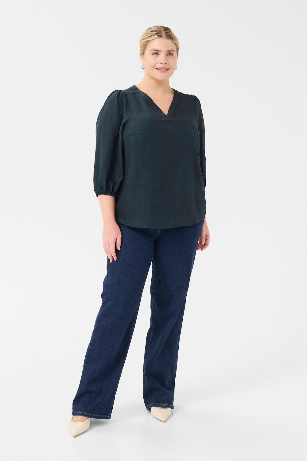Große Größen Langarm-Bluse Regular fit, Damen, türkis, Größe: 44, Polyester, Happy Size DE Women von KAFFE Curve