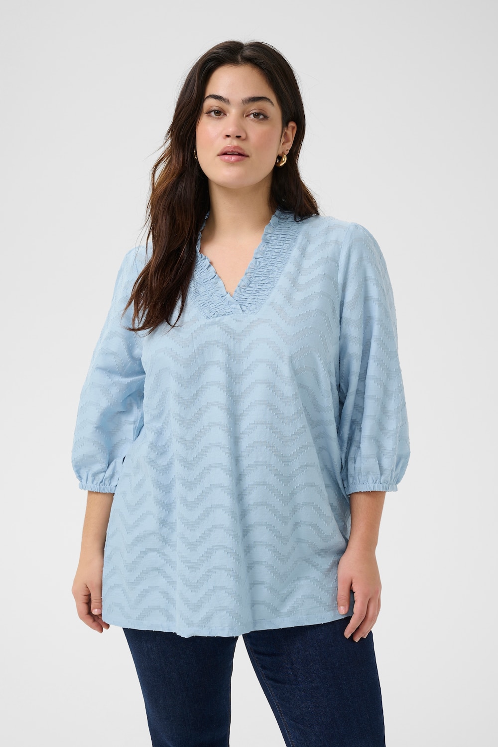 Große Größen Langarm-Bluse Regular fit, Damen, türkis, Größe: 46, Baumwolle, Happy Size DE Women Große Größen Langarm-Bluse Regular fit, Damen, türkis, Größe: 46, Baumwolle, Happy Size DE Women von KAFFE Curve