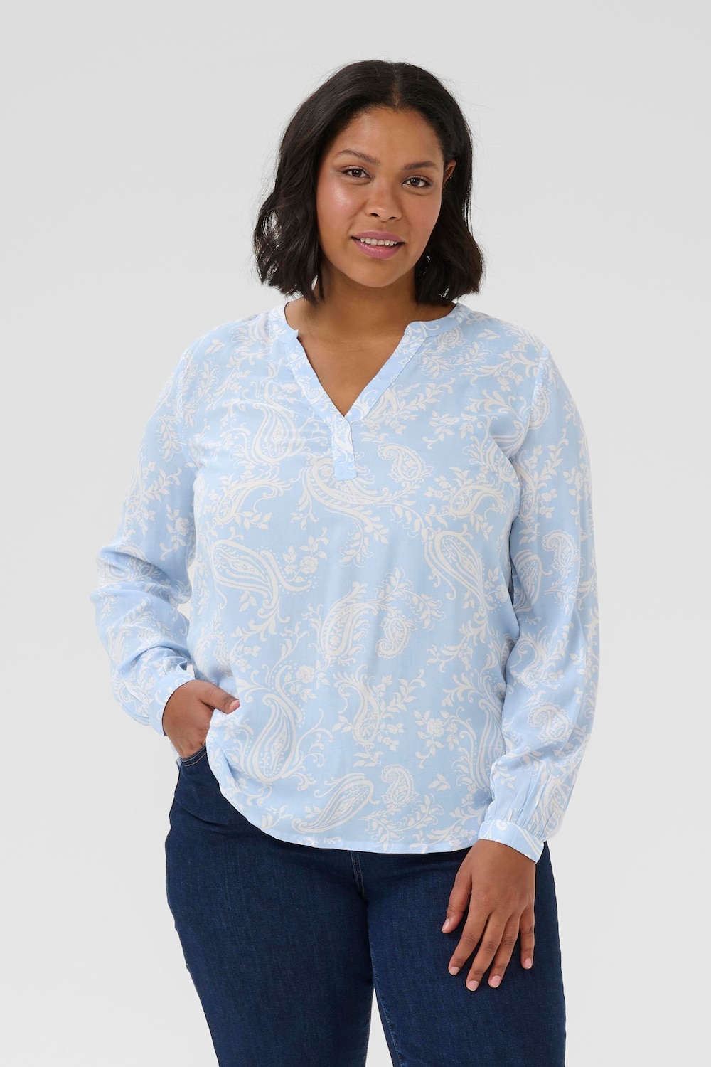 Große Größen Langarm-Bluse Regular fit, Damen, türkis, Größe: 46, Viskose, Happy Size DE Women Große Größen Langarm-Bluse Regular fit, Damen, türkis, Größe: 46, Viskose, Happy Size DE Women von KAFFE Curve