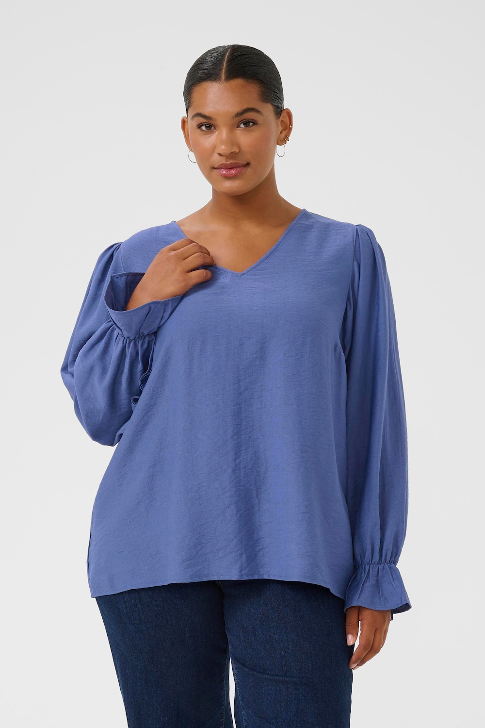 Große Größen Langarm-Bluse Regular fit, Damen, türkis, Größe: 46, Viskose/Nylon, Happy Size DE Women Große Größen Langarm-Bluse Regular fit, Damen, türkis, Größe: 46, Viskose/Nylon, Happy Size DE Women von KAFFE Curve