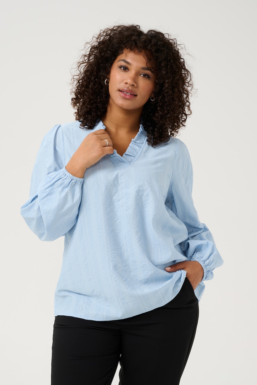 Große Größen Langarm-Bluse Regular fit, Damen, türkis, Größe: 48, Viskose/Nylon, Happy Size DE Women Große Größen Langarm-Bluse Regular fit, Damen, türkis, Größe: 48, Viskose/Nylon, Happy Size DE Women von KAFFE Curve