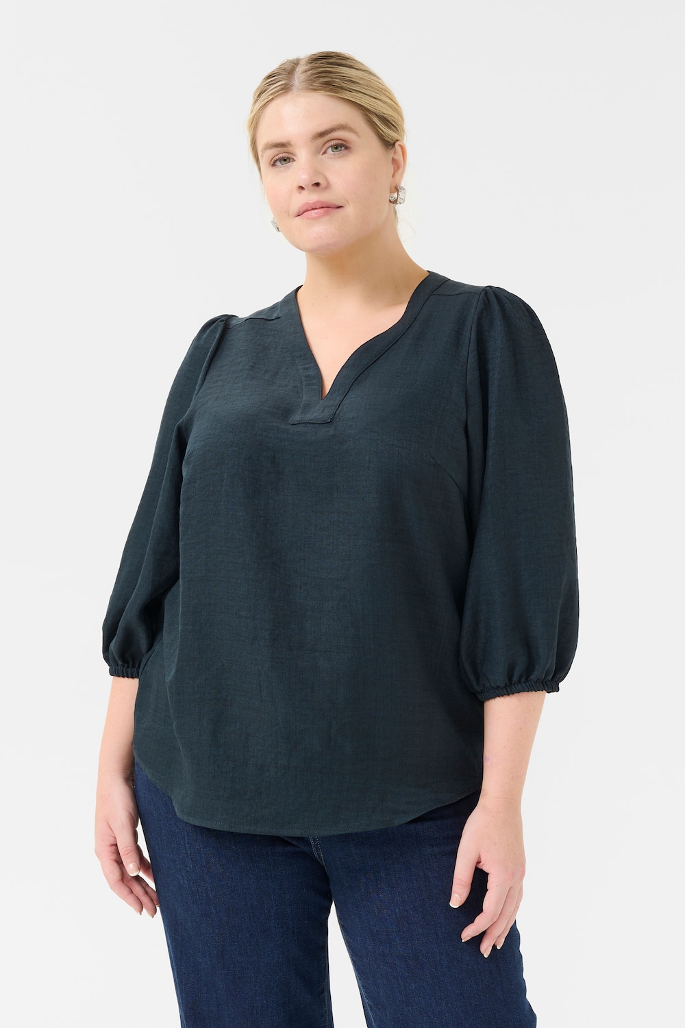 Große Größen Langarm-Bluse Regular fit, Damen, türkis, Größe: 54, Polyester, Happy Size DE Women Große Größen Langarm-Bluse Regular fit, Damen, türkis, Größe: 54, Polyester, Happy Size DE Women von KAFFE Curve