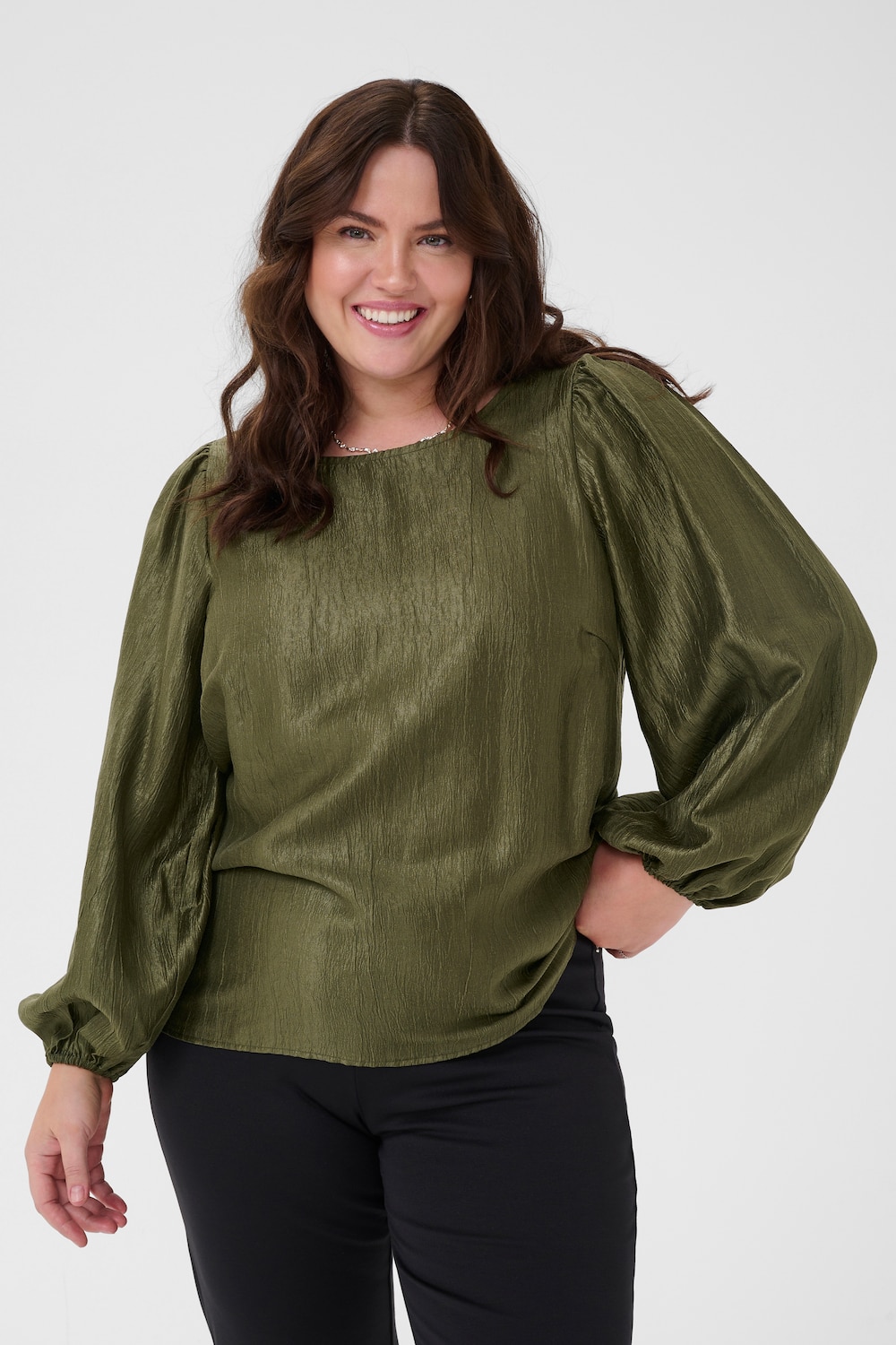 Große Größen Langarm-Bluse Regular fit, Damen, türkis, Größe: 54, Viskose/Polyester, Happy Size DE Women von KAFFE Curve