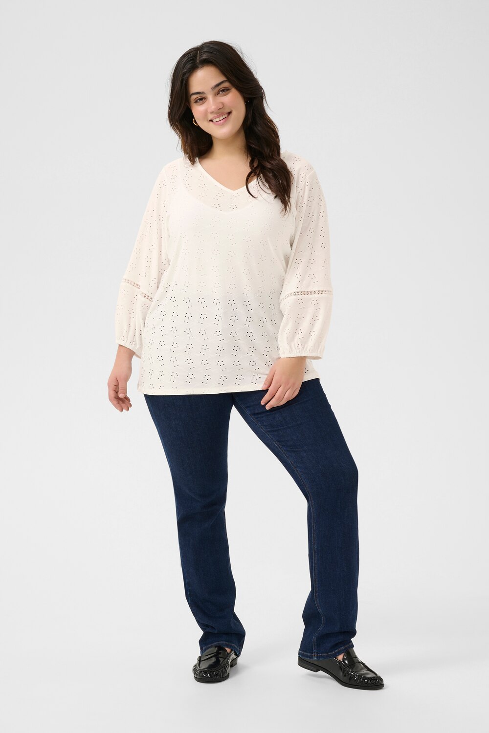 Große Größen Langarm-Bluse Regular fit, Damen, weiß, Größe: 3XL, Polyester, Happy Size DE Women von KAFFE Curve