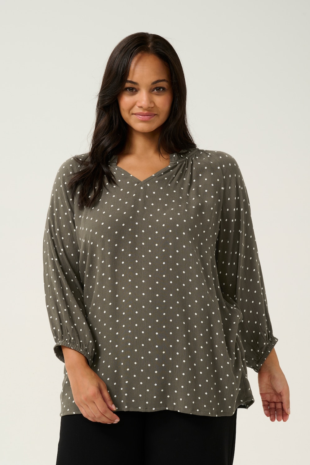 Große Größen Langarm-Bluse Regular fit, Damen, weiß, Größe: 52, Viskose, Happy Size DE Women von KAFFE Curve