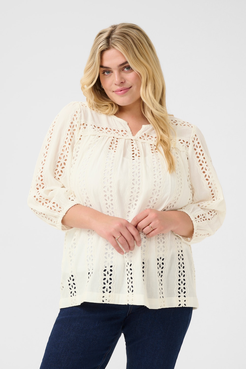 Große Größen Langarm-Bluse Regular fit, Damen, weiß, Größe: 54, Baumwolle, Happy Size DE Women Große Größen Langarm-Bluse Regular fit, Damen, weiß, Größe: 54, Baumwolle, Happy Size DE Women von KAFFE Curve