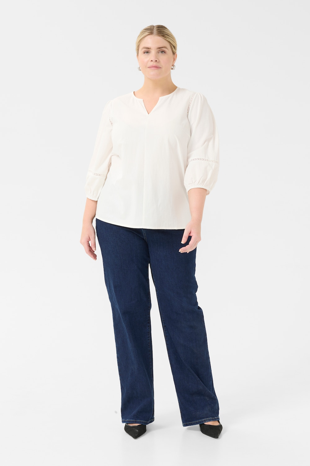 Große Größen Langarm-Bluse Regular fit, Damen, weiß, Größe: 54, Polyester/Baumwolle, Happy Size DE Women von KAFFE Curve