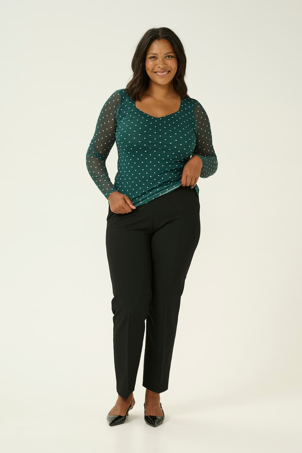 Große Größen Langarm-Bluse Tight fit, Damen, weiß, Größe: L, Polyester, Happy Size DE Women von KAFFE Curve