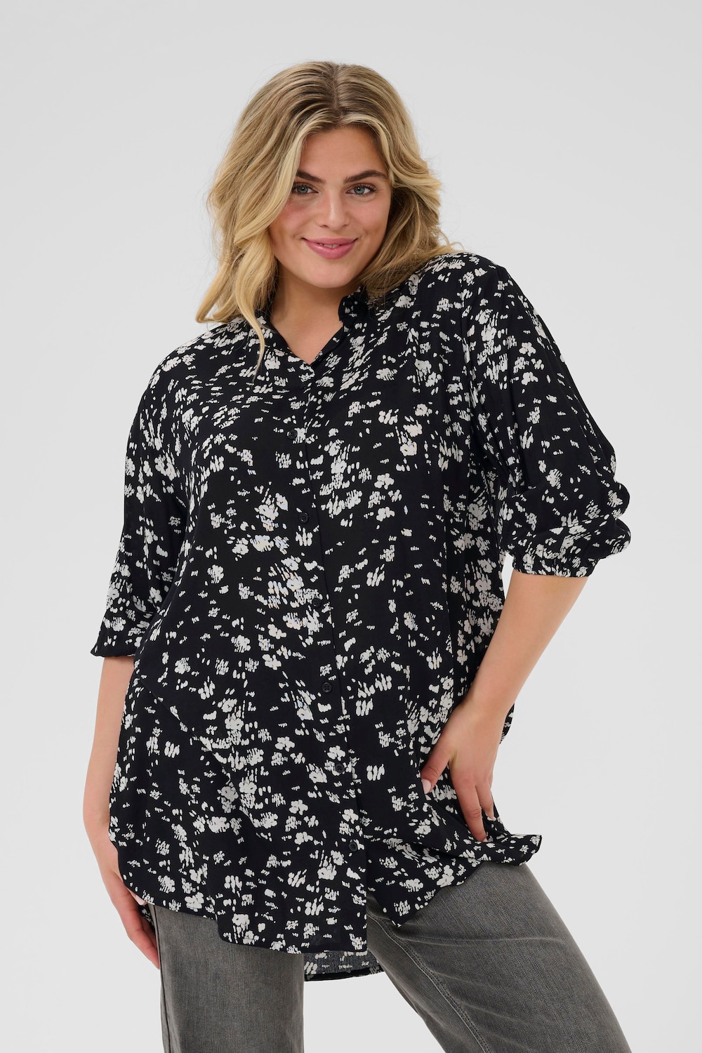 Große Größen Langarm - Hemd Loose fit, Damen, beige, Größe: 48, Viskose, Happy Size DE Women von KAFFE Curve