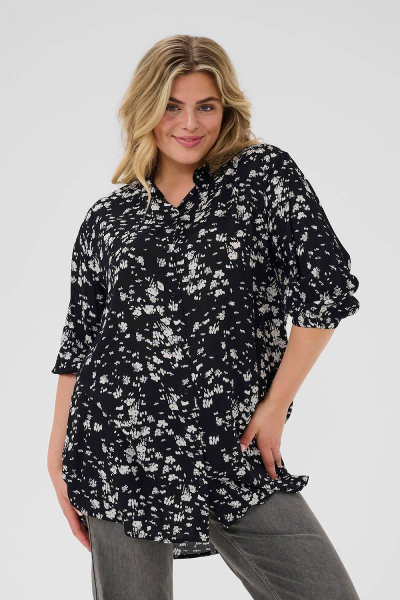 Große Größen Langarm - Hemd Loose fit, Damen, beige, Größe: 48, Viskose, Happy Size DE Women von KAFFE Curve