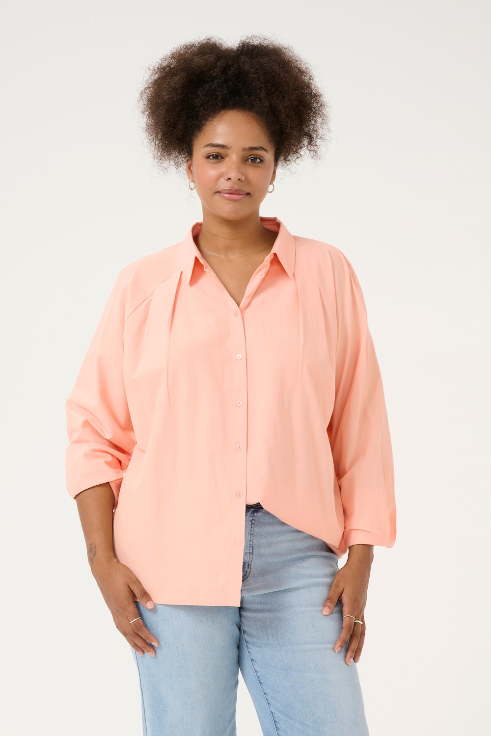 Große Größen Langarm - Hemd Loose fit, Damen, orange, Größe: 52, Baumwolle/Polyester, Happy Size DE Women von KAFFE Curve