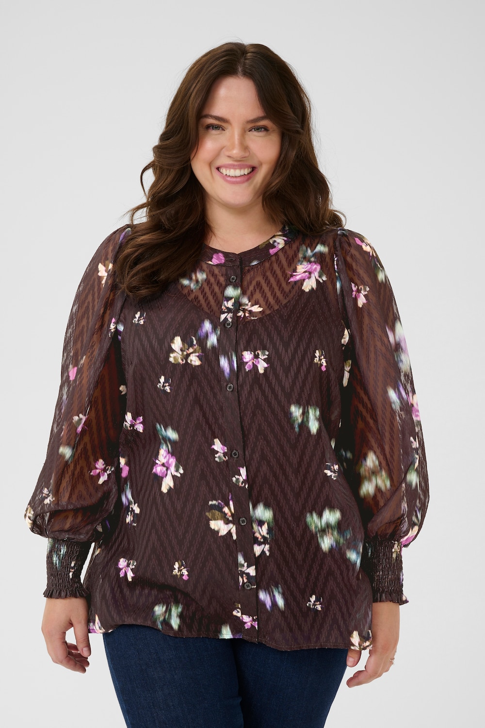 Große Größen Langarm - Hemd Regular fit, Damen, braun, Größe: 50, Polyester, Happy Size DE Women von KAFFE Curve