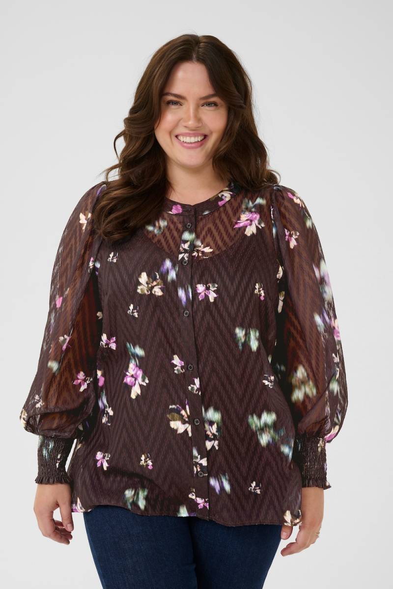 Große Größen Langarm - Hemd Regular fit, Damen, braun, Größe: 50, Polyester, Happy Size DE Women von KAFFE Curve