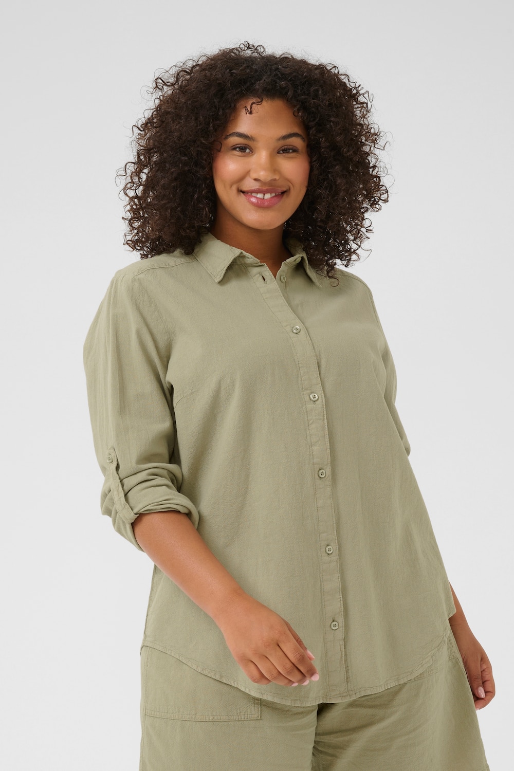 Große Größen Langarm - Hemd Regular fit, Damen, grün, Größe: 50, Baumwolle, Happy Size DE Women von KAFFE Curve