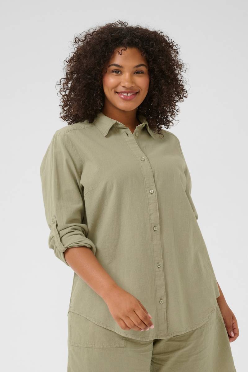 Große Größen Langarm - Hemd Regular fit, Damen, grün, Größe: 50, Baumwolle, Happy Size DE Women von KAFFE Curve