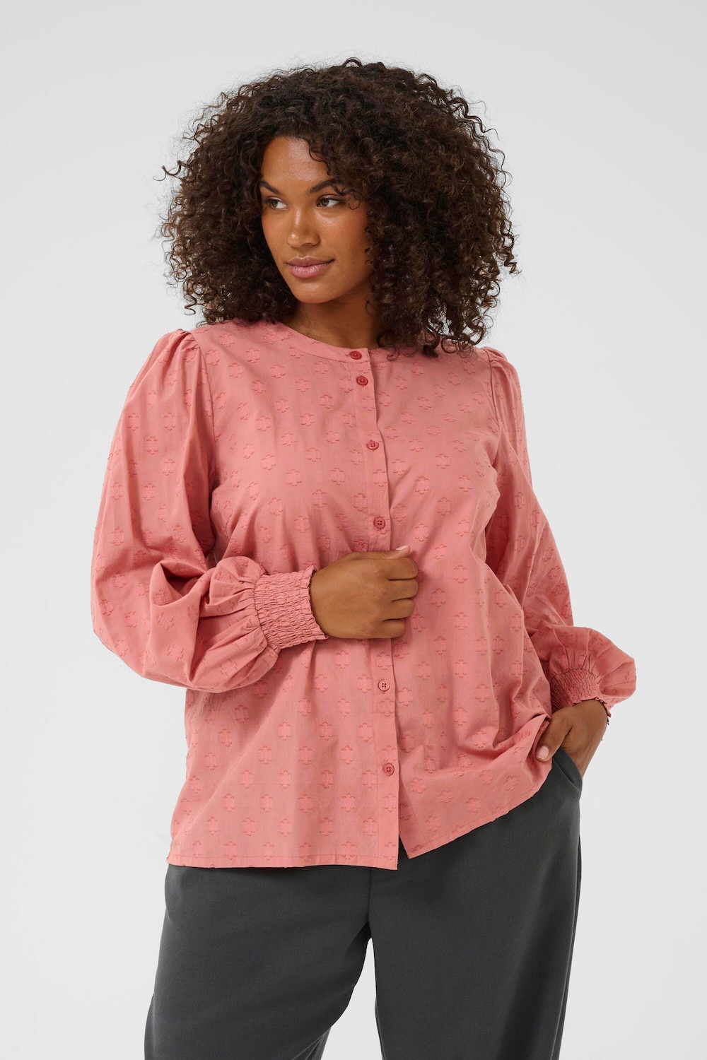 Große Größen Langarm - Hemd Regular fit, Damen, rot, Größe: 48, Baumwolle, Happy Size DE Women von KAFFE Curve