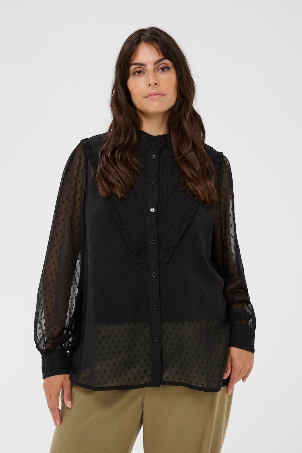 Große Größen Langarm-Hemd Regular fit, Damen, schwarz, Größe: 52, Polyester, Happy Size DE Women von KAFFE Curve