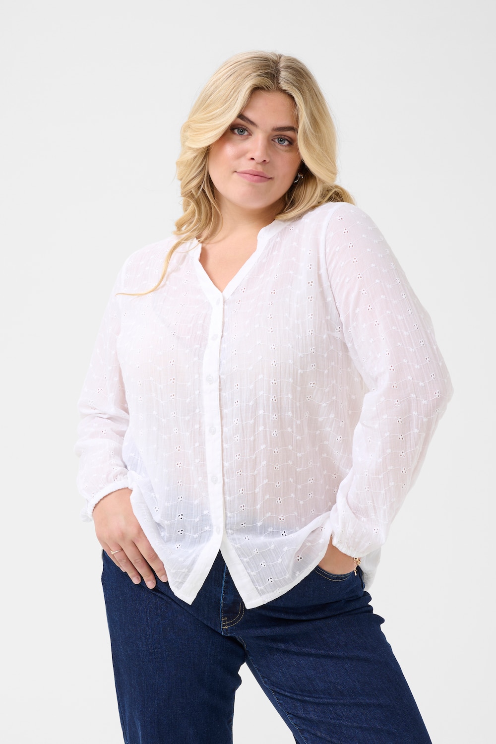 Große Größen Langarm - Hemd Regular fit, Damen, weiß, Größe: 48, Baumwolle, Happy Size DE Women von KAFFE Curve