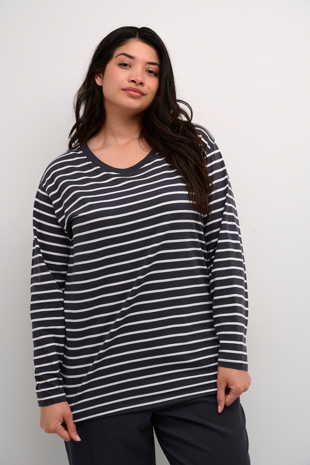 Große Größen Langarm-Shirt Loose fit, Damen, grau, Größe: XXL, Baumwolle, Happy Size DE Women von KAFFE Curve