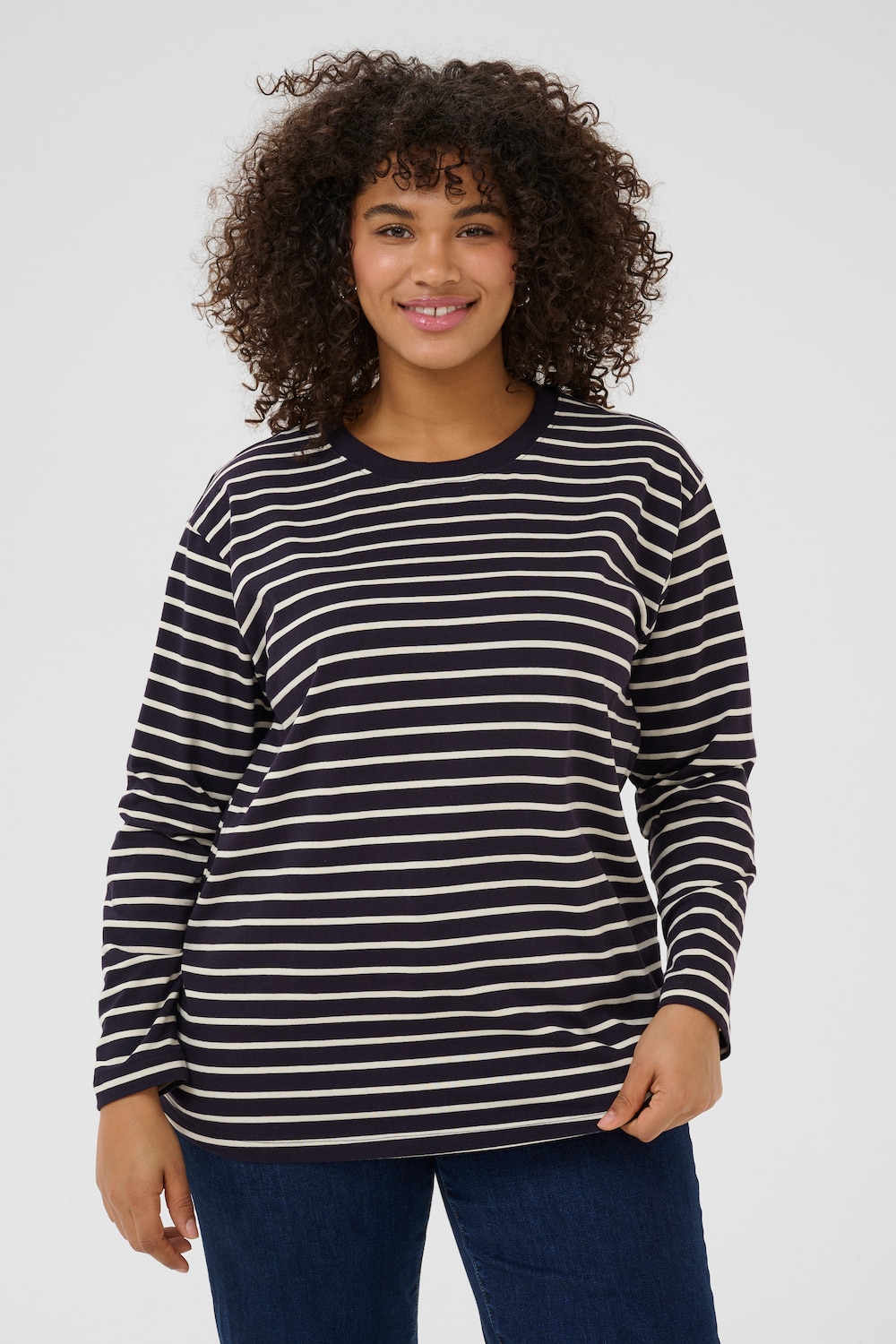 Große Größen Langarm-Shirt Loose fit, Damen, lila, Größe: L, Baumwolle, Happy Size DE Women von KAFFE Curve