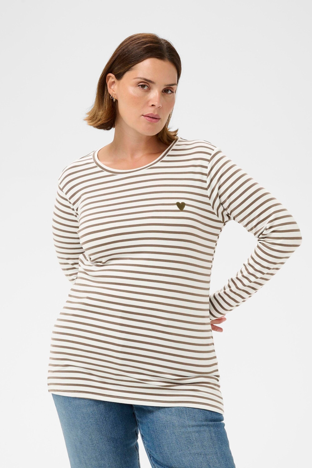 Große Größen Langarm-Shirt Regular fit, Damen, braun, Größe: 3XL, Polyester/Baumwolle/Viskose, Happy Size DE Women von KAFFE Curve