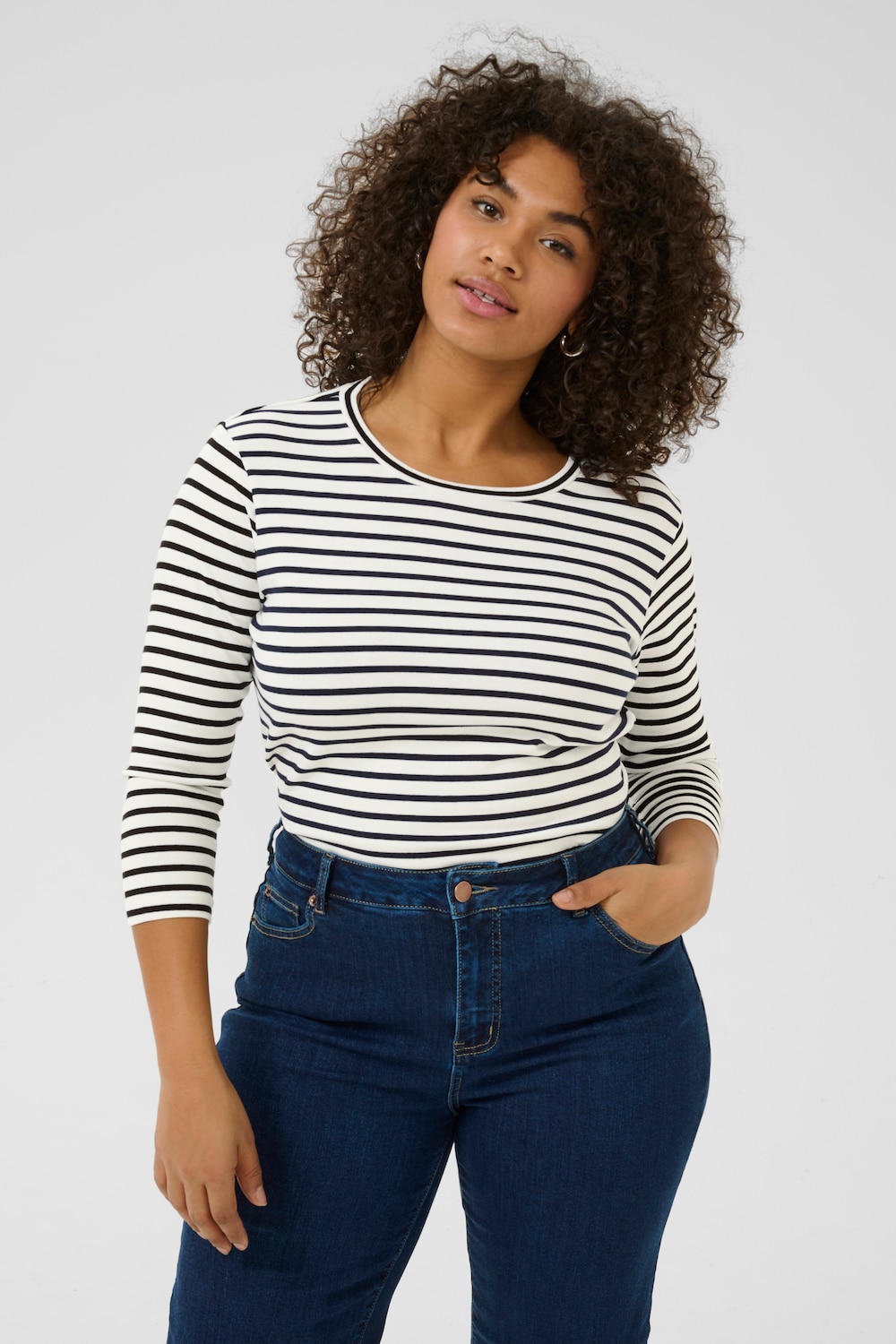 Große Größen Langarm-Shirt Regular fit, Damen, braun, Größe: 3XL, Polyester/Baumwolle/Viskose, Happy Size DE Women von KAFFE Curve