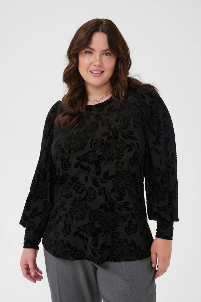 Große Größen Langarm-Shirt Regular fit, Damen, schwarz, Größe: XL, Polyester/Synthetische Fasern, Happy Size DE Women von KAFFE Curve