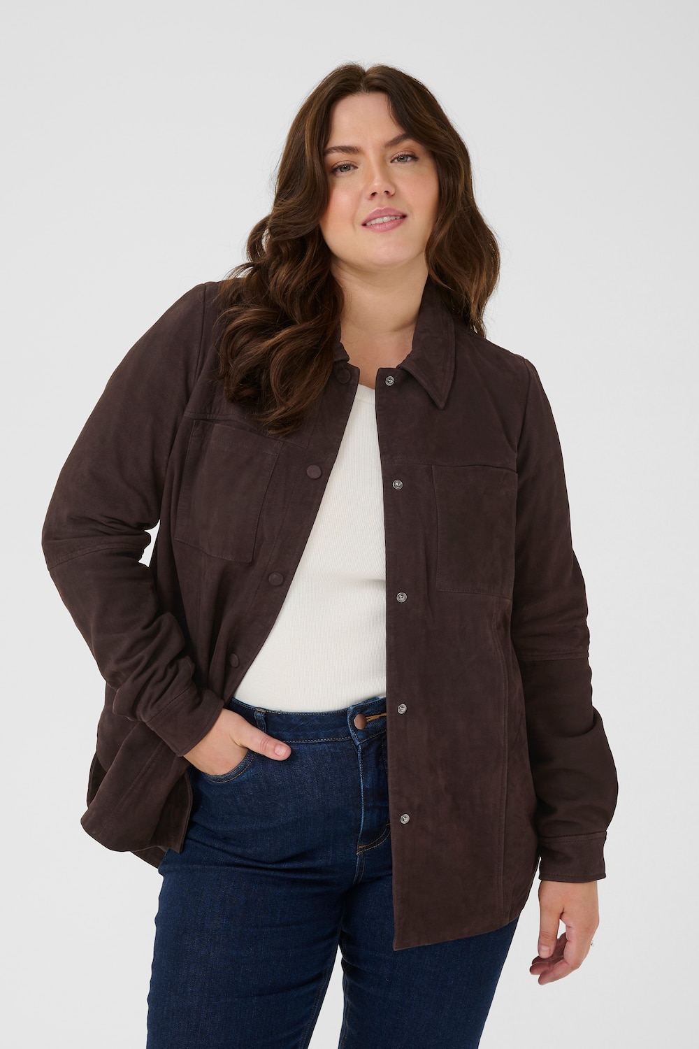 Große Größen Lederjacke Loose fit, Damen, braun, Größe: 50, Happy Size DE Women von KAFFE Curve