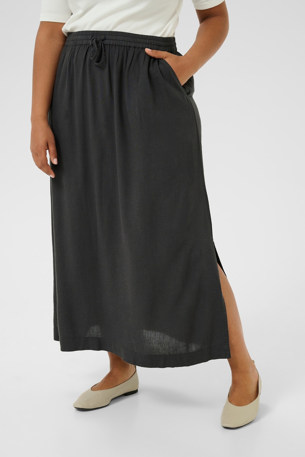 Große Größen Rock Regular fit, Damen, grau, Größe: 48, Viskose/Leinen, Happy Size DE Women von KAFFE Curve