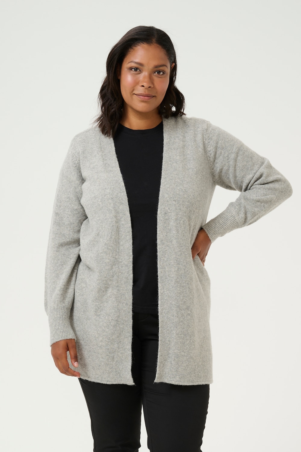 Große Größen Strickjacke Casual fit, Damen, grau, Größe: XXL, Synthetische Fasern/Polyester, Happy Size DE Women von KAFFE Curve