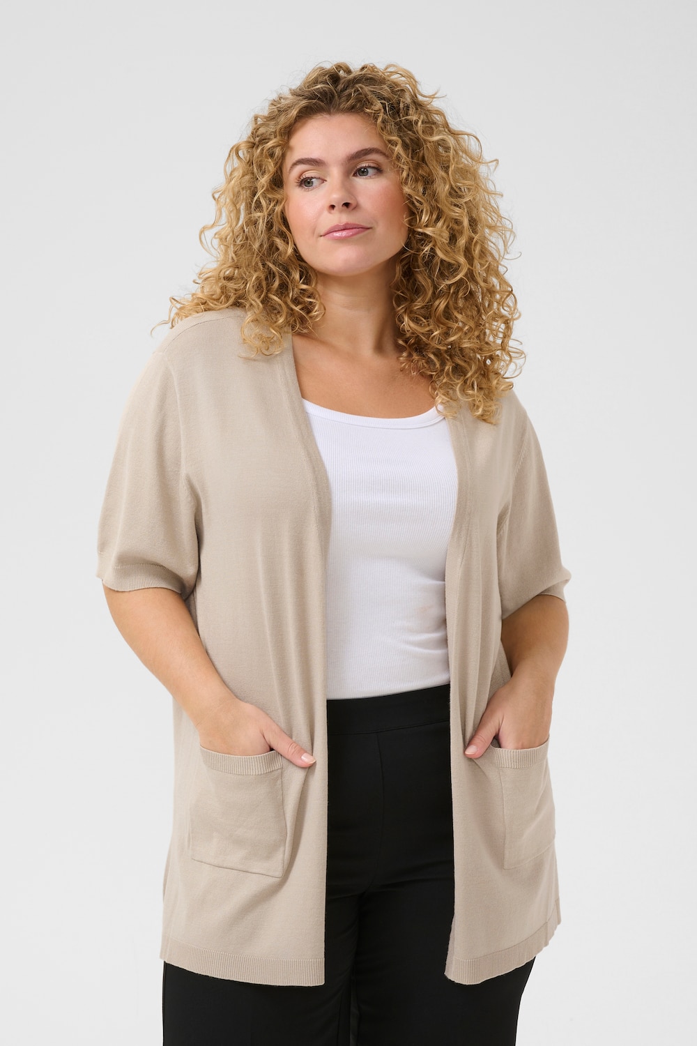 Große Größen Strickjacke Loose fit, Damen, beige, Größe: XL, Viskose/Nylon, Happy Size DE Women von KAFFE Curve
