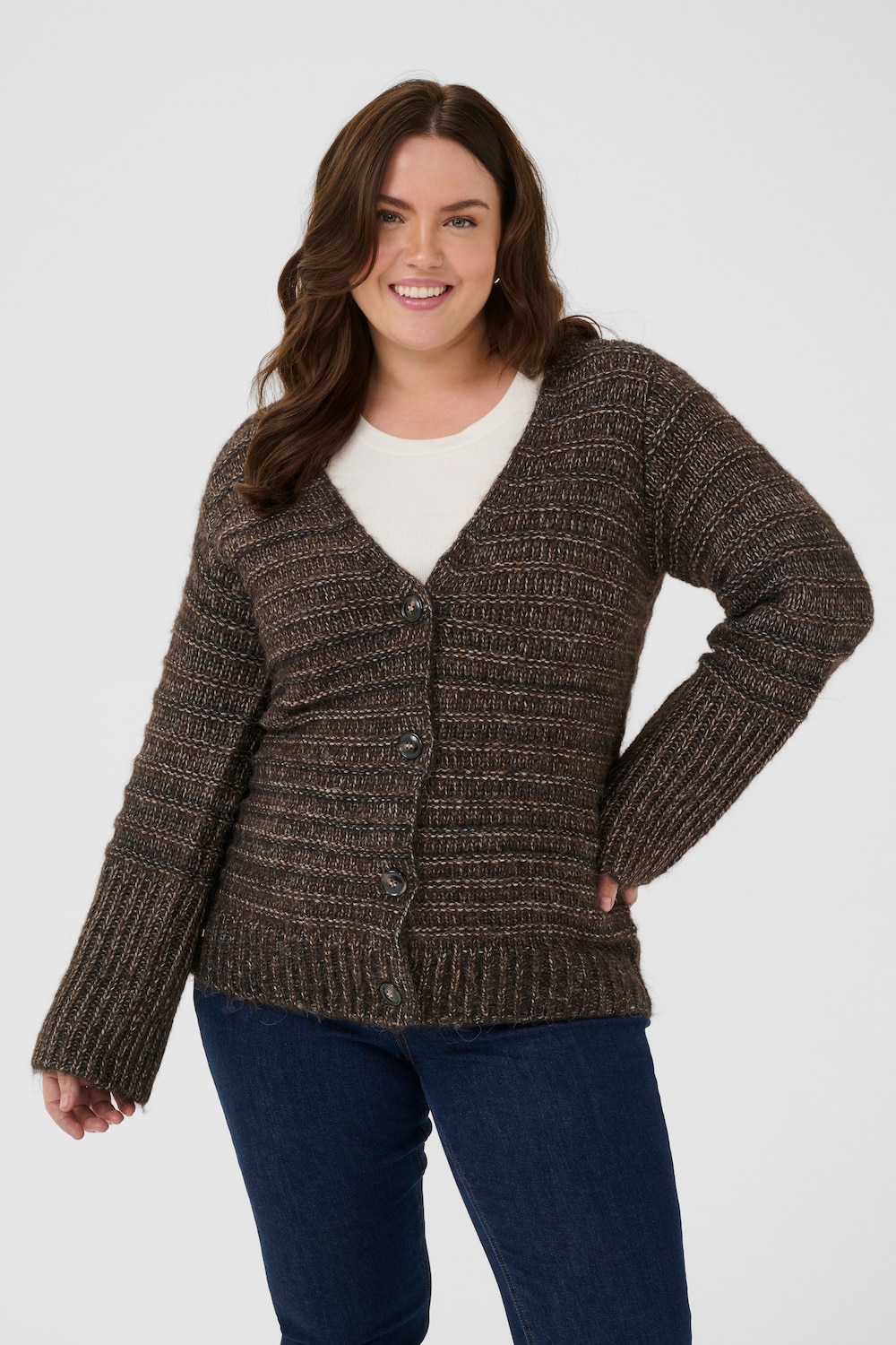 Große Größen Strickjacke Loose fit, Damen, braun, Größe: XXL, Synthetische Fasern/Polyester, Happy Size DE Women Große Größen Strickjacke Loose fit, Damen, braun, Größe: XXL, Synthetische Fasern/Polyester, Happy Size DE Women von KAFFE Curve