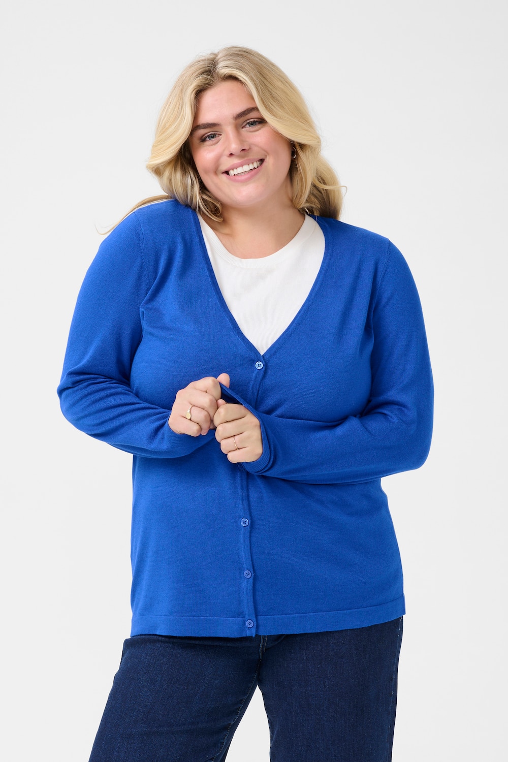 Große Größen Strickjacke Regular fit, Damen, blau, Größe: L, Viskose/Nylon, Happy Size DE Women von KAFFE Curve
