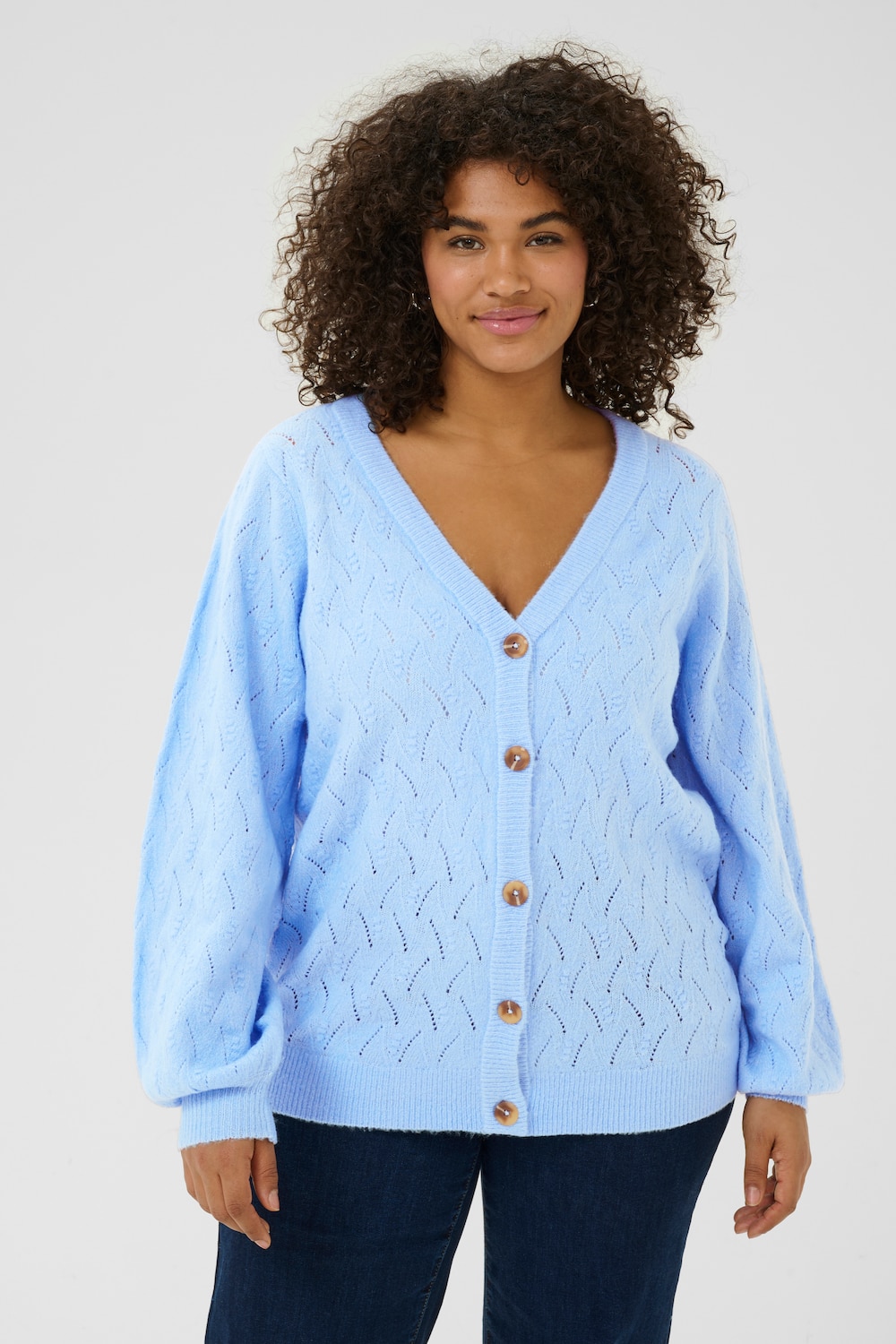 Große Größen Strickjacke Regular fit, Damen, blau, Größe: XXL, Synthetische Fasern/Polyester, Happy Size DE Women von KAFFE Curve