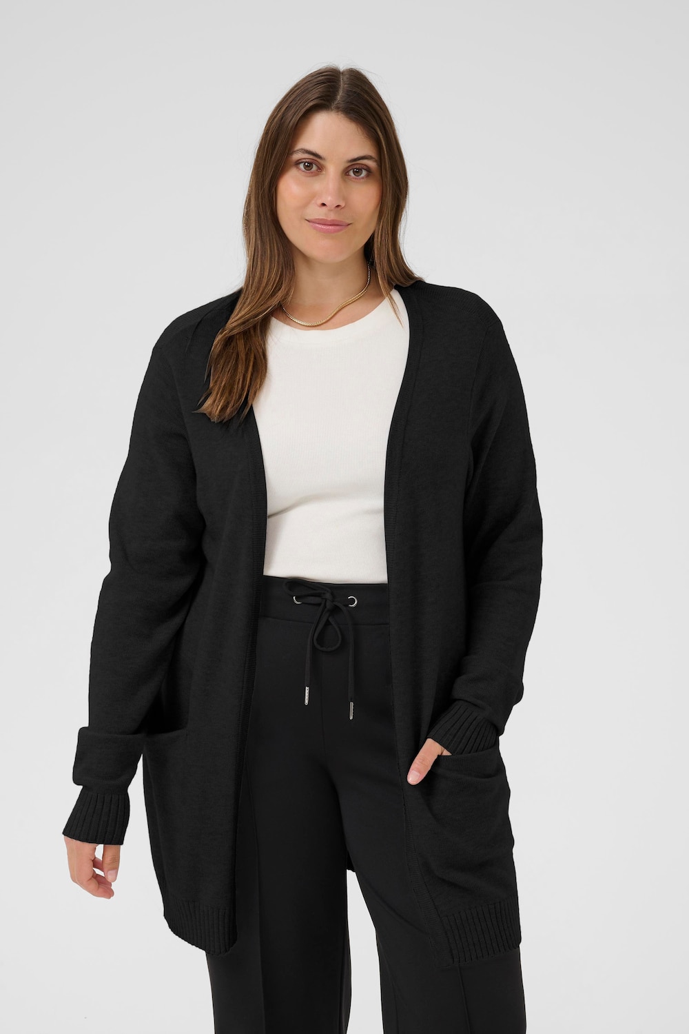 Große Größen Strickjacke Regular fit, Damen, schwarz, Größe: L, Viskose/Nylon/Polyester, Happy Size DE Women von KAFFE Curve