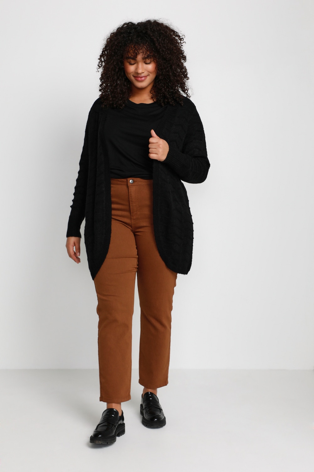 Große Größen Strickjacke Regular fit, Damen, schwarz, Größe: XL, Synthetische Fasern/Baumwolle, Happy Size DE Women von KAFFE Curve