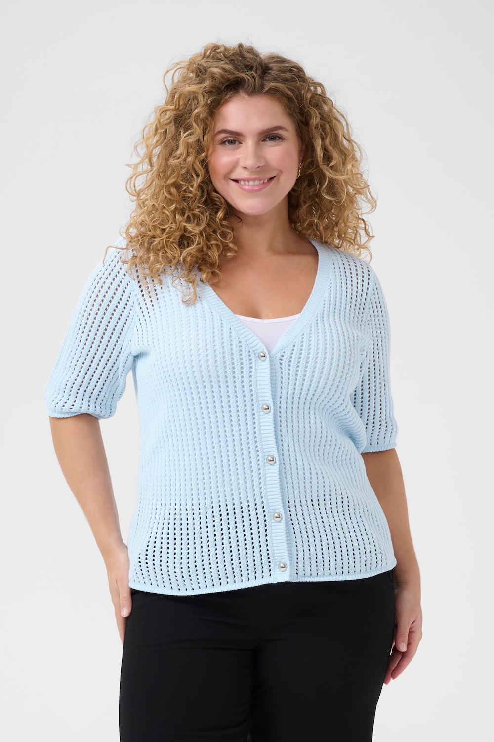 Große Größen Strickjacke Regular fit, Damen, türkis, Größe: L, Baumwolle/Synthetische Fasern, Happy Size DE Women von KAFFE Curve