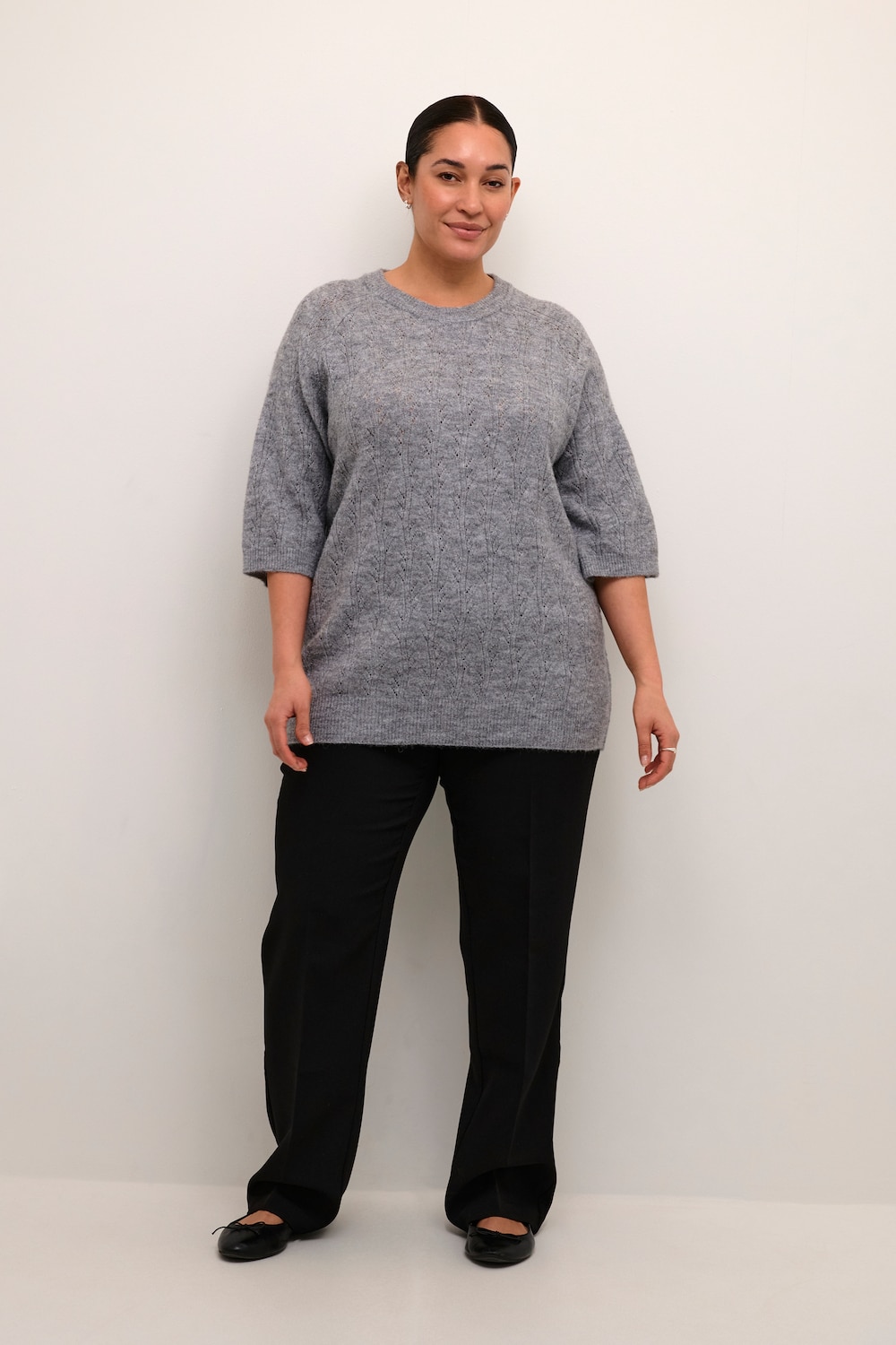 Große Größen Strickpullover Loose fit, Damen, grau, Größe: XXL, Polyester/Synthetische Fasern, Happy Size DE Women von KAFFE Curve