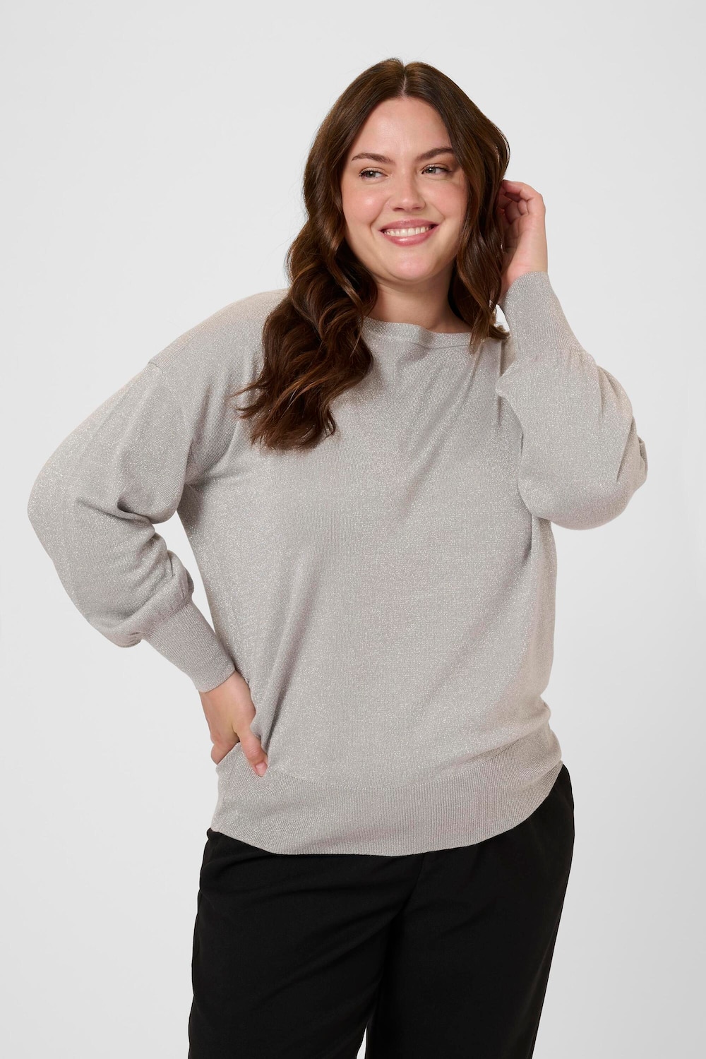 Große Größen Strickpullover Loose fit, Damen, grau, Größe: XXL, Viskose/Nylon/Polyester, Happy Size DE Women von KAFFE Curve